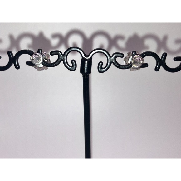 Purple Rhinestone Stud Silver-Tone .25 Inch Earrings Vintage! - Picture 4 of 4